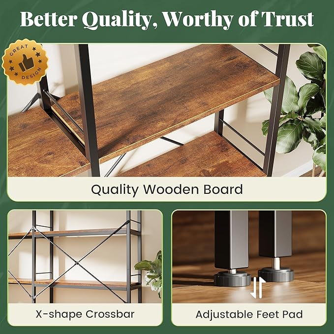 Huuger 6 Tier Bookshelf, L Shaped Corner Bookshelf - Image 7