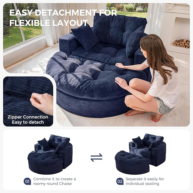 MAXYOYO Oversized Round Chaise Lounge Sofa, Upholstered Lounge Chair - Image 9