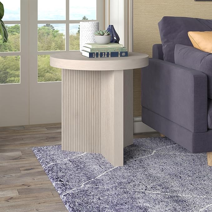 Henn&Hart 22" Fluted Scandinavian Round End Table, Ribbed Side Table, Nightstand - Image 4
