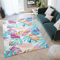 RoomTalks Tropical Leaves Washable Rug, Colorful Pink Blue Boho Cute Floral by RoomTalks