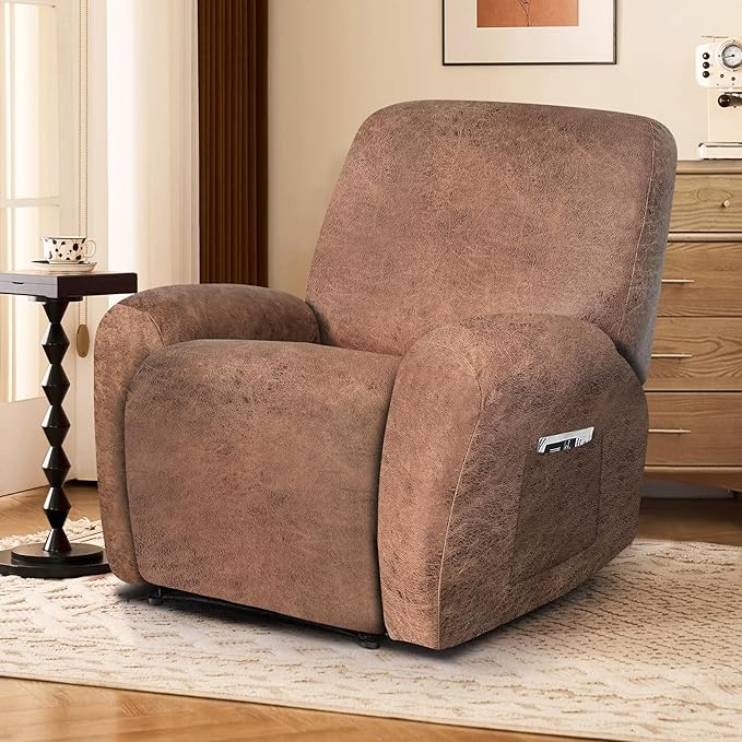 ANARACHON Leather Look Recliner Chair Covers, 4-Pieces Stretch Recliner Cover - Image 3