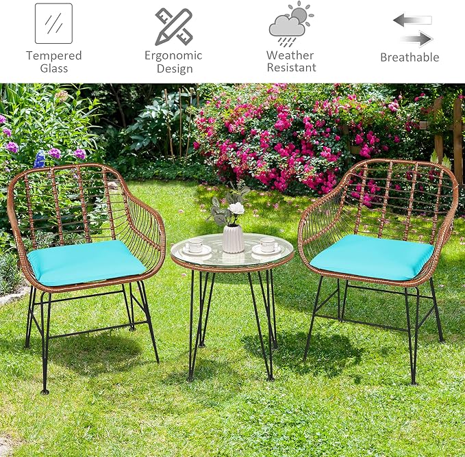 Tangkula 3 Pieces Patio Conversation Bistro Set, Outdoor Wicker Furniture - Image 9