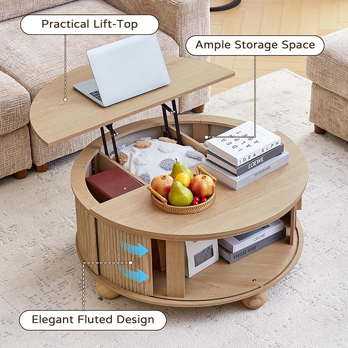 Fluted Round Lift Top Coffee Table - Image 9