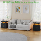 HNEBC Nightstand with Gun Drawers, LED Farmhouse Night Stand with Charging - Image 8