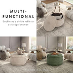 Furniture of America Lennox Modern Chenille 29-inch Round Storage Ottoman - Image 5