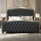 BRELTAM Upholstered King Size Bed Frame Velvet Tufted Bed Frame - Image 9