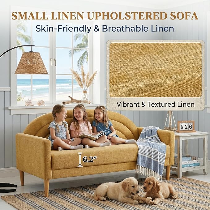 63" Small Loveseat Sofa for Small Spaces, Mid Century Modern Sofa, Linen - Image 4
