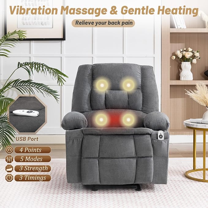 Rocker Recliner Chair with Massage and Heat, Nursery Rocking Chairs - Image 3
