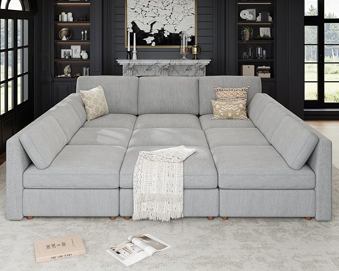 Oversized Modular Sectional Sleeper Couch, Solid Wood Frame, Removable Washable by Kalafini