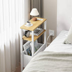 Narrow Side Table with Charging Station Slim End Table Sofa with Magazine Rack - Image 5
