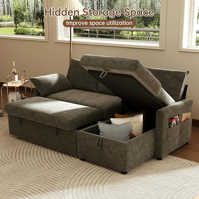 Sofa Bed, Apartment and Hotel, Dark Gray | Chenille Fabric - Image 4