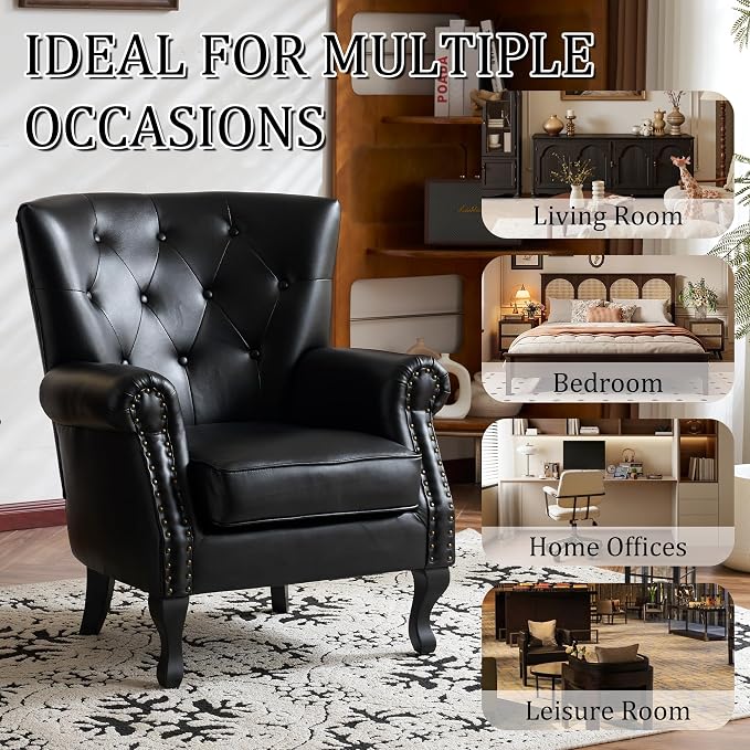 Modern Faux Leather Accent Chair, Upholstered Mid-Century Armchair - Image 8