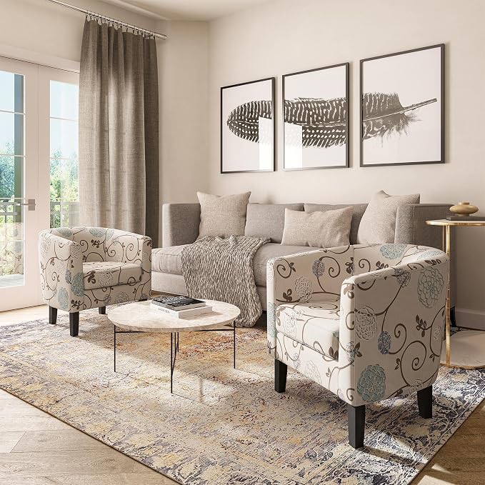 BELLEZE Living Room Chair, Linen Round Accent Barrel Chair, Club Tub Sofa Chair - Image 5