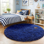 Navy Blue Round Rug 6Ft for Boys Bedroom, Large Fluffy Fuzzy Circle Area Rugs - Image 3