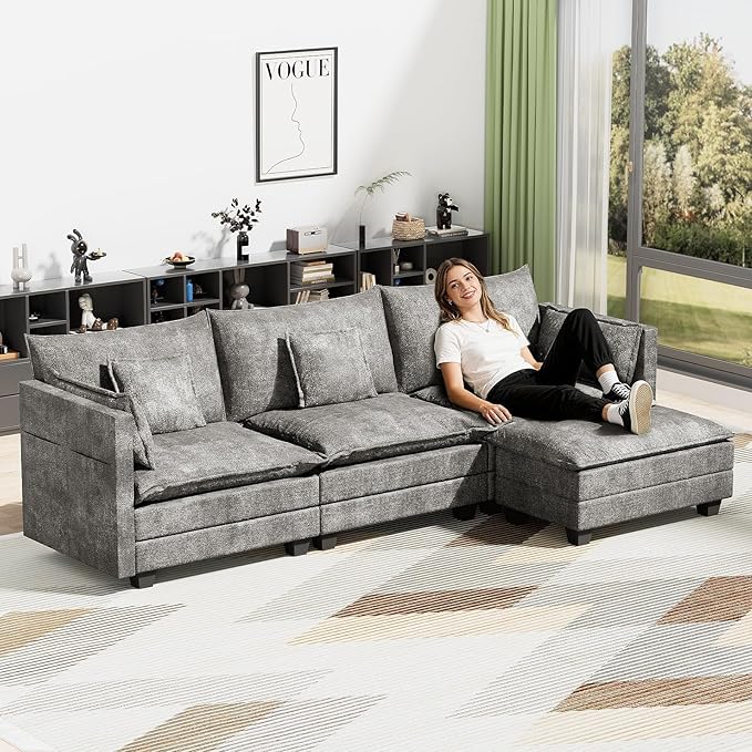 LEVELEVE 112.5" L-Shape Modular Sofa by Enjoyyourlife