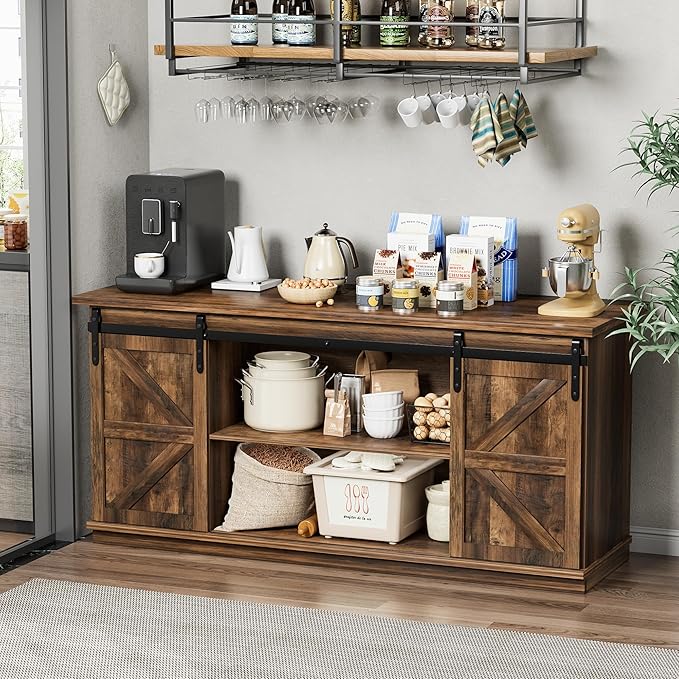 Shahoo Farmhouse Sideboard Buffet Cabinet, Coffee Bar Storage - Image 3