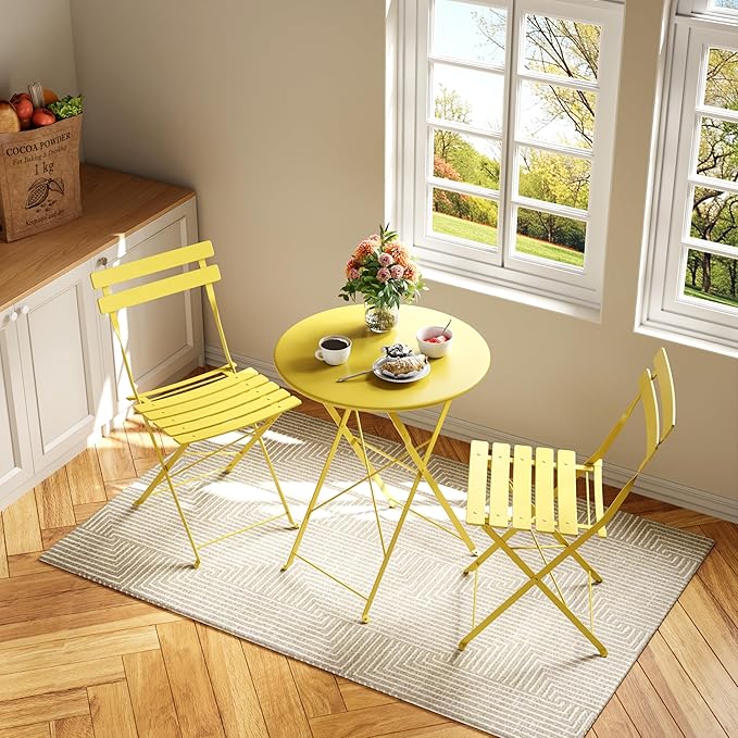 3-Piece Folding Bistro Set, Outdoor Patio Furniture Set - Image 4