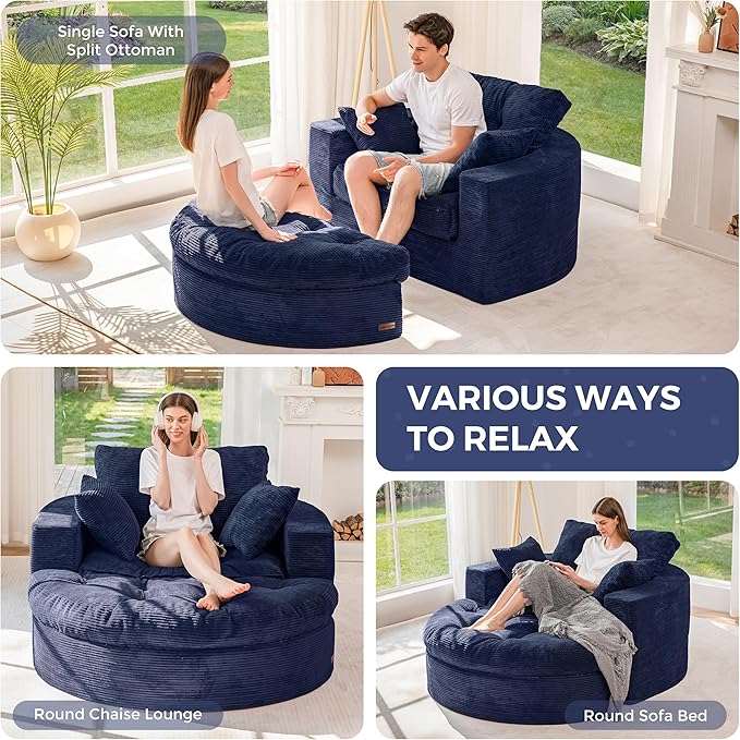 MAXYOYO Oversized Round Chaise Lounge Sofa, Upholstered Lounge Chair - Image 4