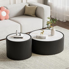 SSLine Round Drum Coffee Table Modern Sintered Stone Top Side End Table in - Image 5