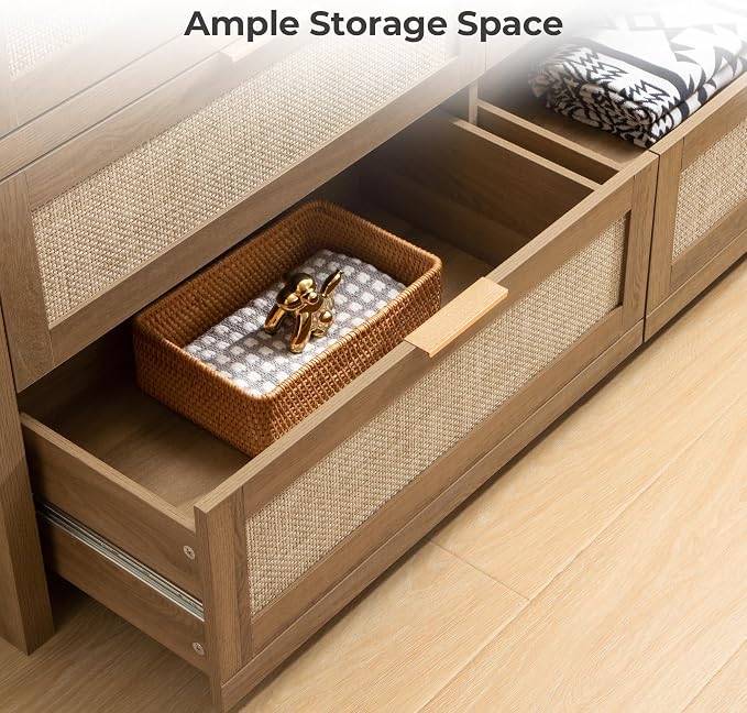 SICOTAS 7 Drawer Dressers for Bedroom Set 2, Long Rattan Dresser, Dresser TV - Image 6