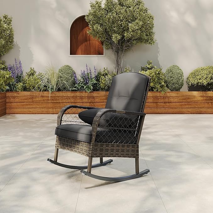 Outdoor Wicker Rocking Chair, Patio Rattan Rocker Chair by Garvee