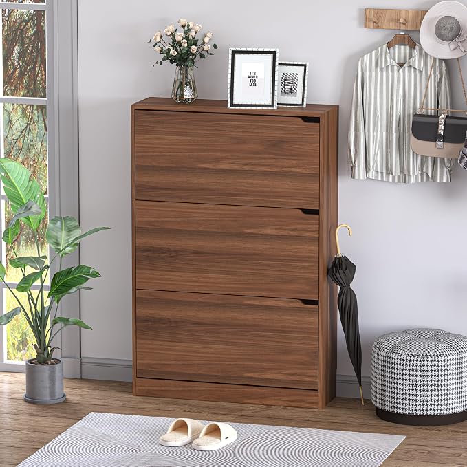 BORNOON Shoe Cabinet with 3 Flip Drawers, Slim Narrow Shoe Storage Cabinet - Image 3