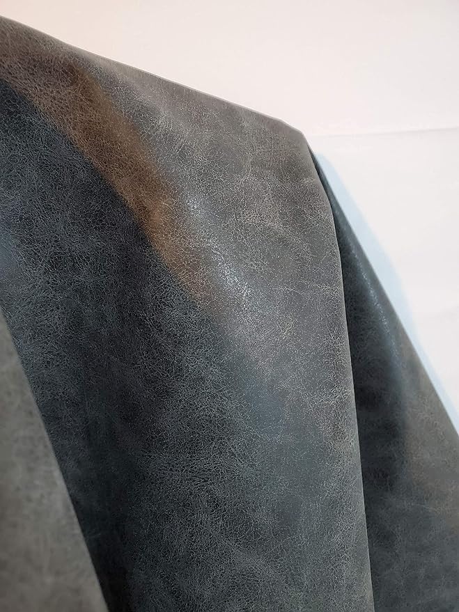 NAT Leathers | Gray Distressed Crazy Horse Oily Faux Vegan Leather PU | 1 Yard - Image 4