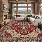 RELEANY Area Rugs 9'x12' Washable Non-Slip, Floral Vintage Distress Print by RELEANY
