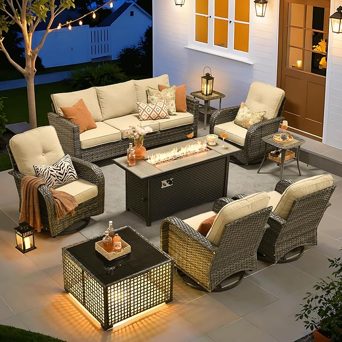 ovios 9 Pieces Patio Furniture Set, Outdoor Wicker Sofa Couch by OVIOS