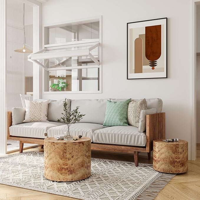 Nesting Coffee Table Set of 2 for Living Room, Modern Round Wooden Circle - Image 4
