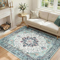 RELEANY Area Rugs 4'x5' Washable Non-Slip, Floral Vintage Distress Print by RELEANY