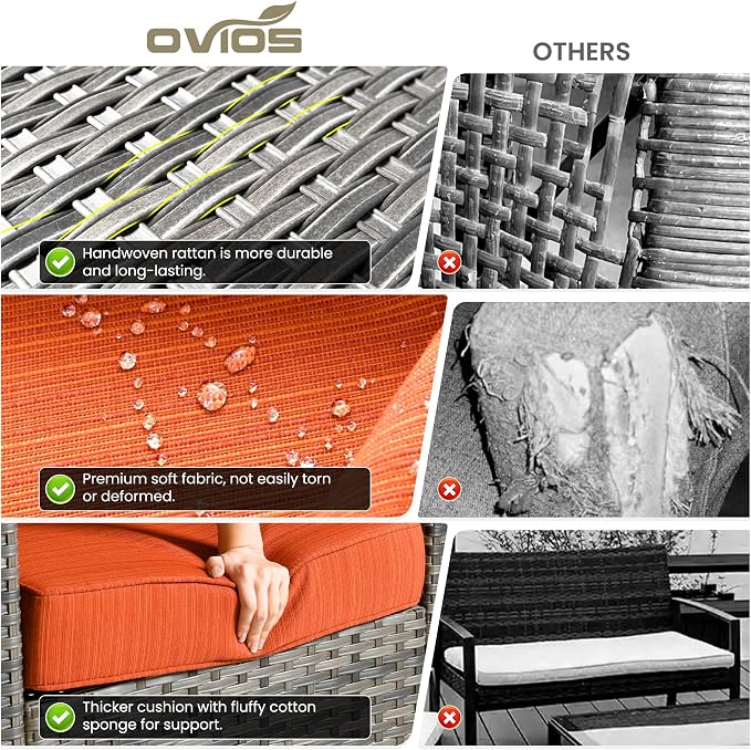 ovios 10 Pieces Patio Furniture Set, Outdoor Wicker Sofa Couch - Image 9