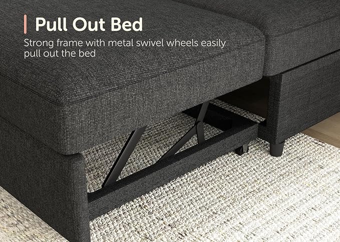 HONBAY Sectional Couch with Pull Out Bed, Sectional Sleeper Sofa with Storage - Image 6