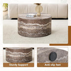 Round Coffee Table, 23.6" Modern Grey Faux Marble Drum Coffee Table, Round - Image 6