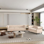 ORRD 2 Piece Living Room Set, Velvet Chesterfield Sofa Loveseat Couch by ORRD