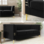 83.46" W Black Velvet Sofa Couch - Image 4