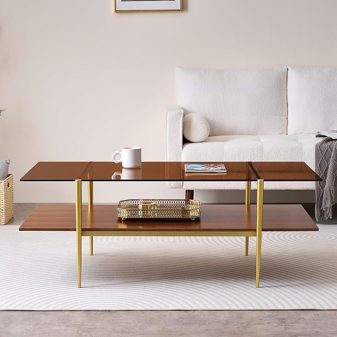 LumFurn Extra Large Rectangle Glass Coffee Table, Mid-Century Modern Design - Image 5