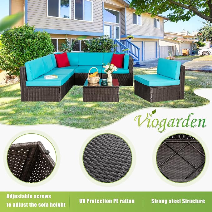 Vongrasig 7 Pieces Outdoor Patio Furniture Sets, Outdoor Sectional Rattan Sofa - Image 4