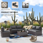 Kullavik Outdoor Patio Furniture Set 6 Pieces Sectional Rattan Sofa Set Brown - Image 3