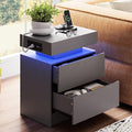 LIKIMIO Night Stand with Charging Station, Modern Grey Nightstand with LED by LIKIMIO