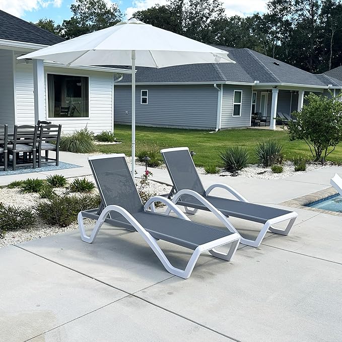 PURPLE LEAF Patio Chaise Lounge Chair Set Outside Aluminum Plastic Stackable - Image 3