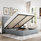 Allewie Full Size Lift Up Storage Bed, Modern Wingback Headboard, Hydraulic by Allewie