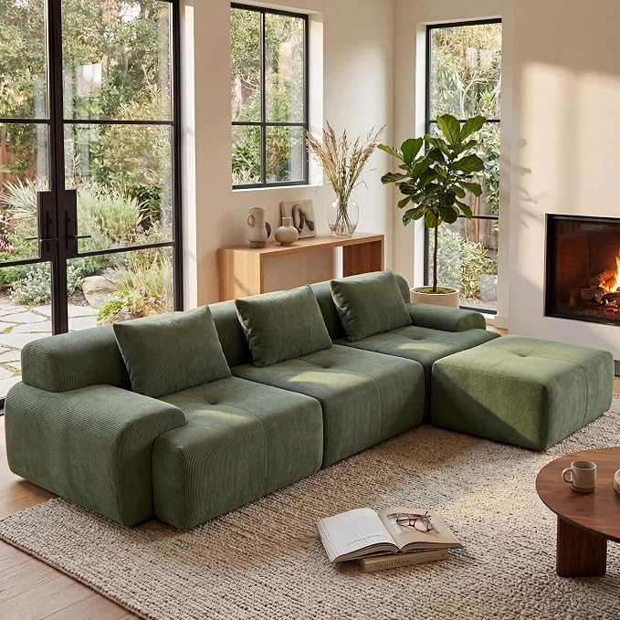 GRUSIGN 108'' Modular Sectional Boneless Sofa, Tufted Sectional Couches by GRUSIGN