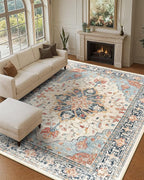 RELEANY Area Rugs 9'x12' Washable Non-Slip, Floral Vintage Distress Print by RELEANY