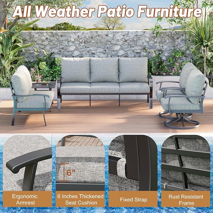 HOMREST Outdoor Furniture Thickened Cushion 360 Degree Swivel Rocking Patio - Image 5