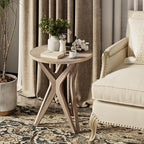 Pedestal Farmhouse End Table Set of 2, Distressed Top - Image 6