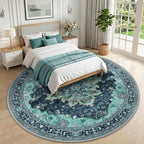 RELEANY Area Rugs Round 10ft Washable Non-Slip, Floral Vintage Distress Print - Image 2