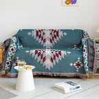 VClife Boho Couch Cover Soft Cotton Linen Blue Red Gray Triangle Plaid by VCLIFE