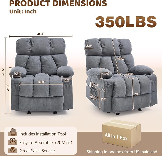 Massage Rocking Recliner Chair, Ergonomic Recliners Sofa - Image 2