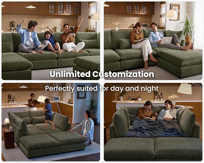 77" Oversized Chenille Couch Modular Sectional Sofa, Washable Cloud Couch - Image 5
